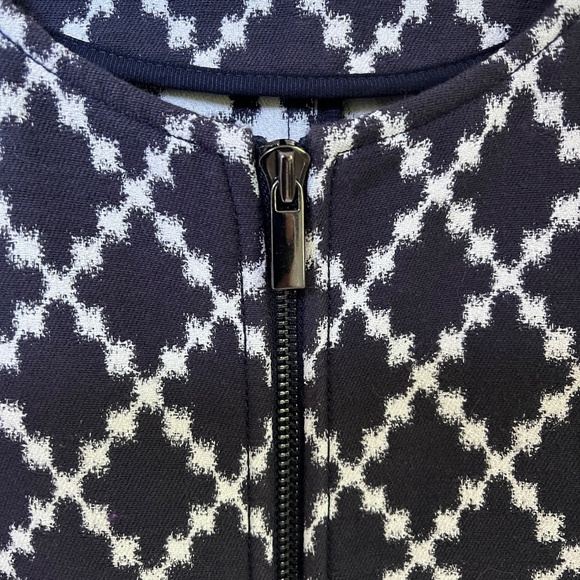 Ann Taylor Geo Diamond Zip Jacket Blazer Office Career | Navy Blue | Size 10 - Picture 3 of 13